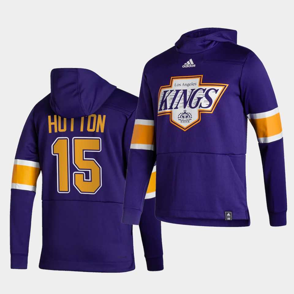 Men Los Angeles Kings 15 Hutton Purple NHL 2021 Adidas Pullover Hoodie Jersey